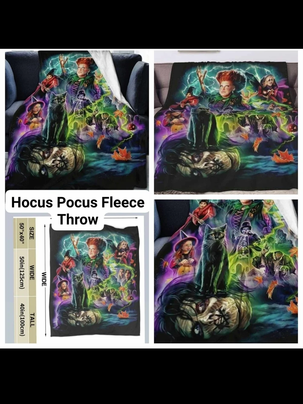 2pc Hocus Pocus Anti Piling Throw Blanket With Matching Lanyard. New & Sealed
